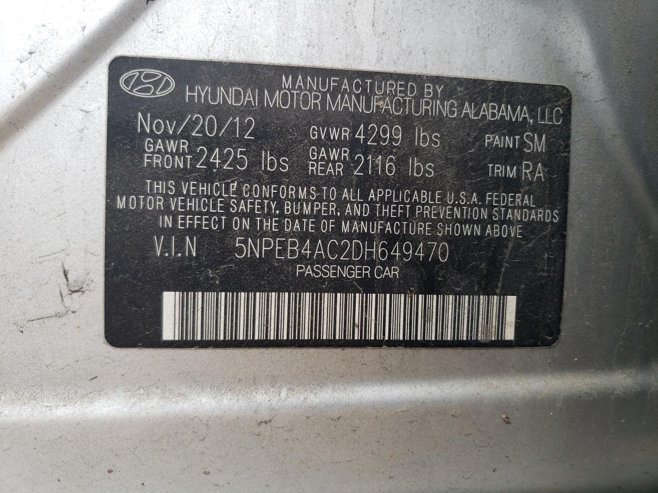 2013 Hyundai Sonata Gls VIN: 5NPEB4AC2DH649470 Lot: 81523545