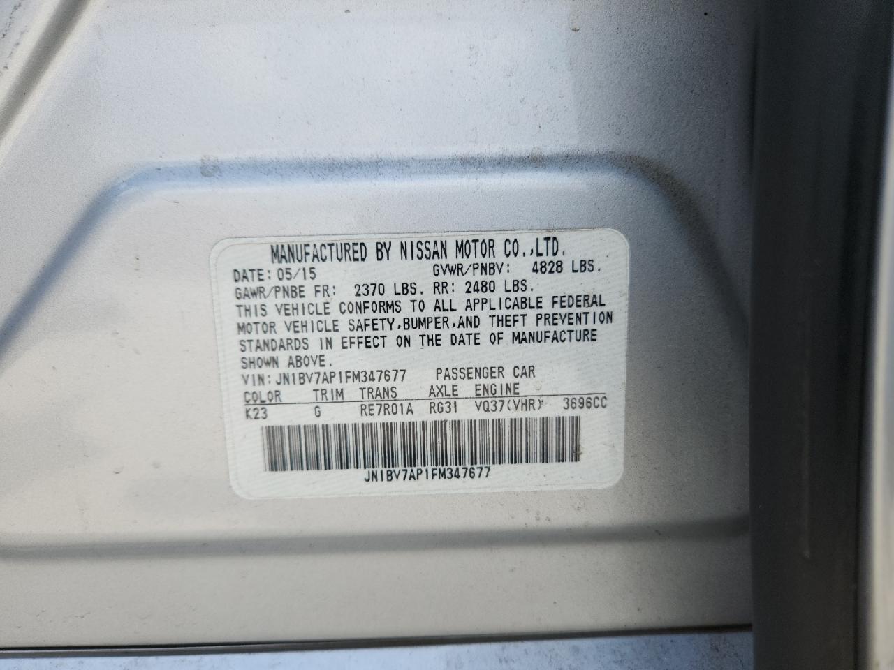 2015 Infiniti Q50 Base VIN: JN1BV7AP1FM347677 Lot: 81090415