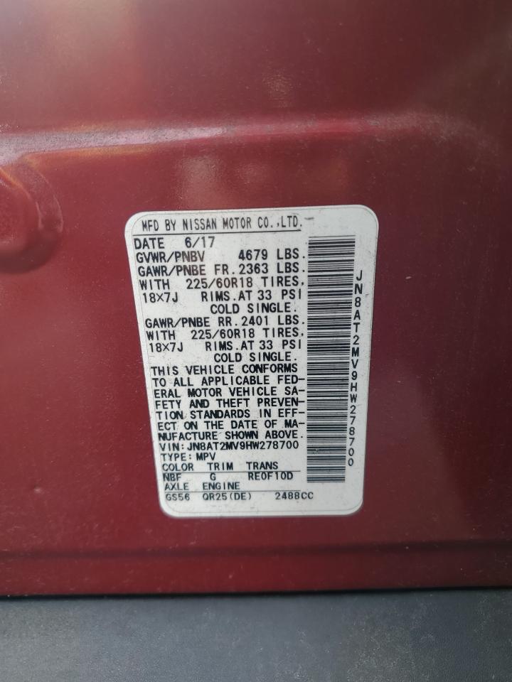 2017 Nissan Rogue S VIN: JN8AT2MV9HW278700 Lot: 80613745