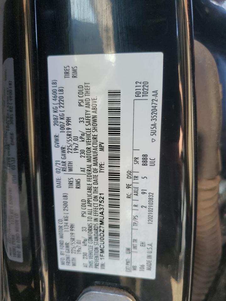 2021 Ford Escape Titanium VIN: 1FMCU0DZ7MUA37521 Lot: 84454455