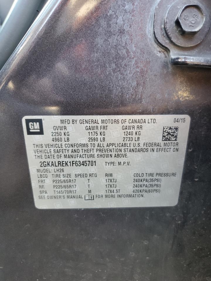 2015 GMC Terrain Sle VIN: 2GKALREK1F6345701 Lot: 71108185