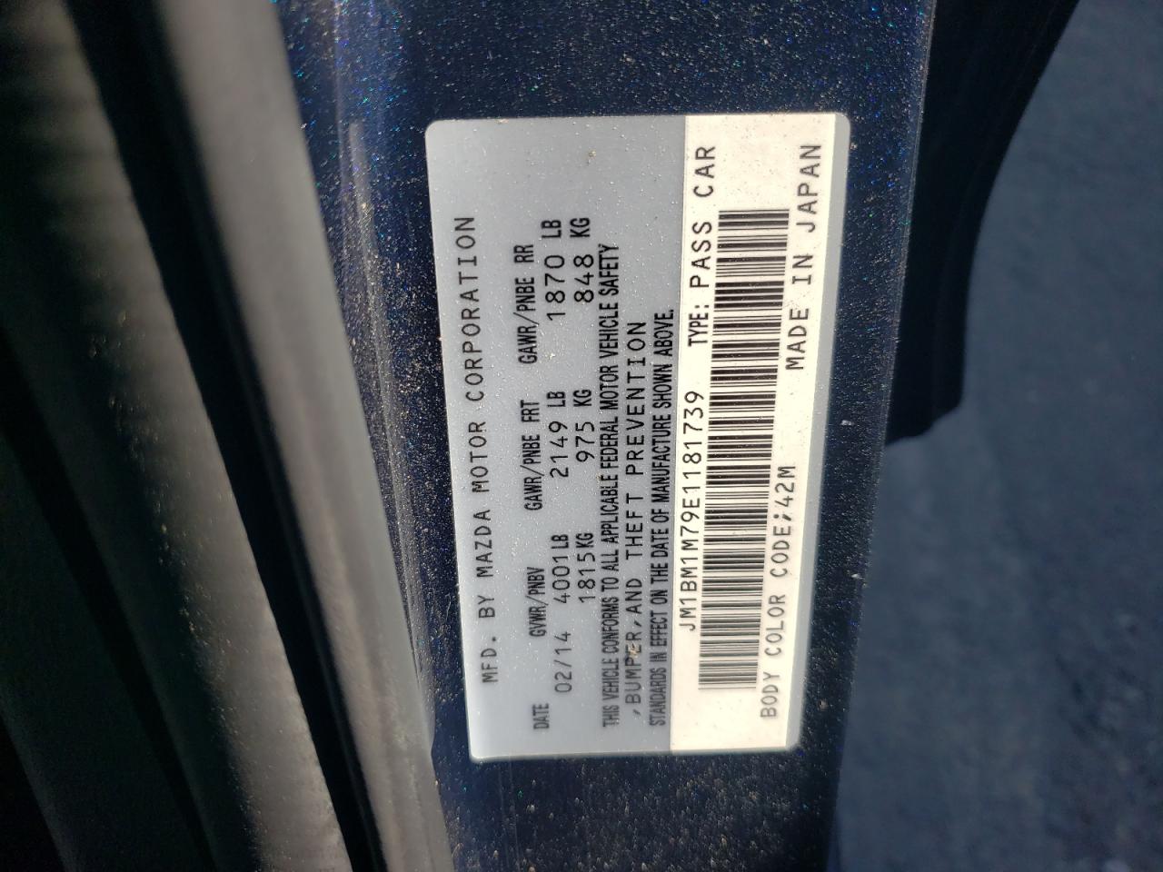 2014 Mazda 3 Grand Touring VIN: JM1BM1M79E1181739 Lot: 66265805