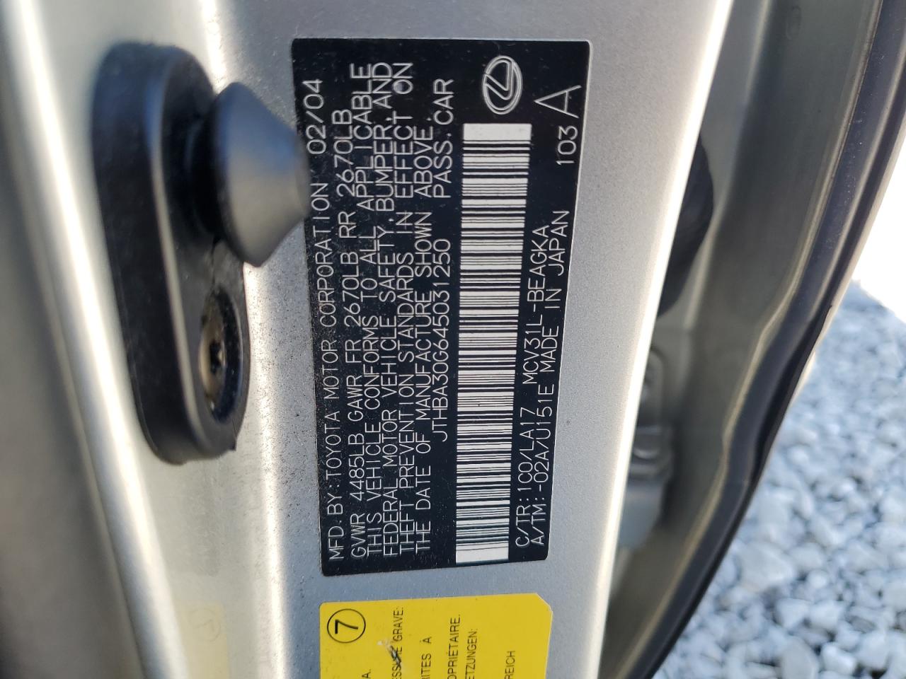 2004 Lexus Es 330 VIN: JTHBA30G645031250 Lot: 80332205