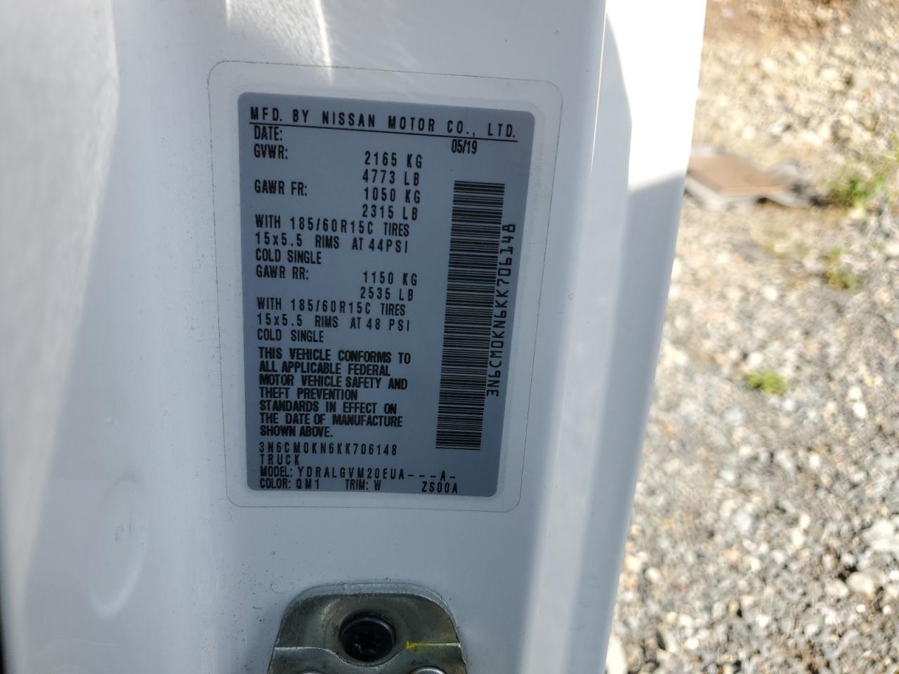 2019 Nissan Nv200 2.5S VIN: 3N6CM0KN6KK706148 Lot: 70914735