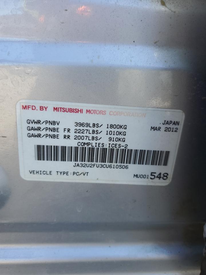 2012 Mitsubishi Lancer Es/Es Sport VIN: JA32U2FU3CU610506 Lot: 84880135