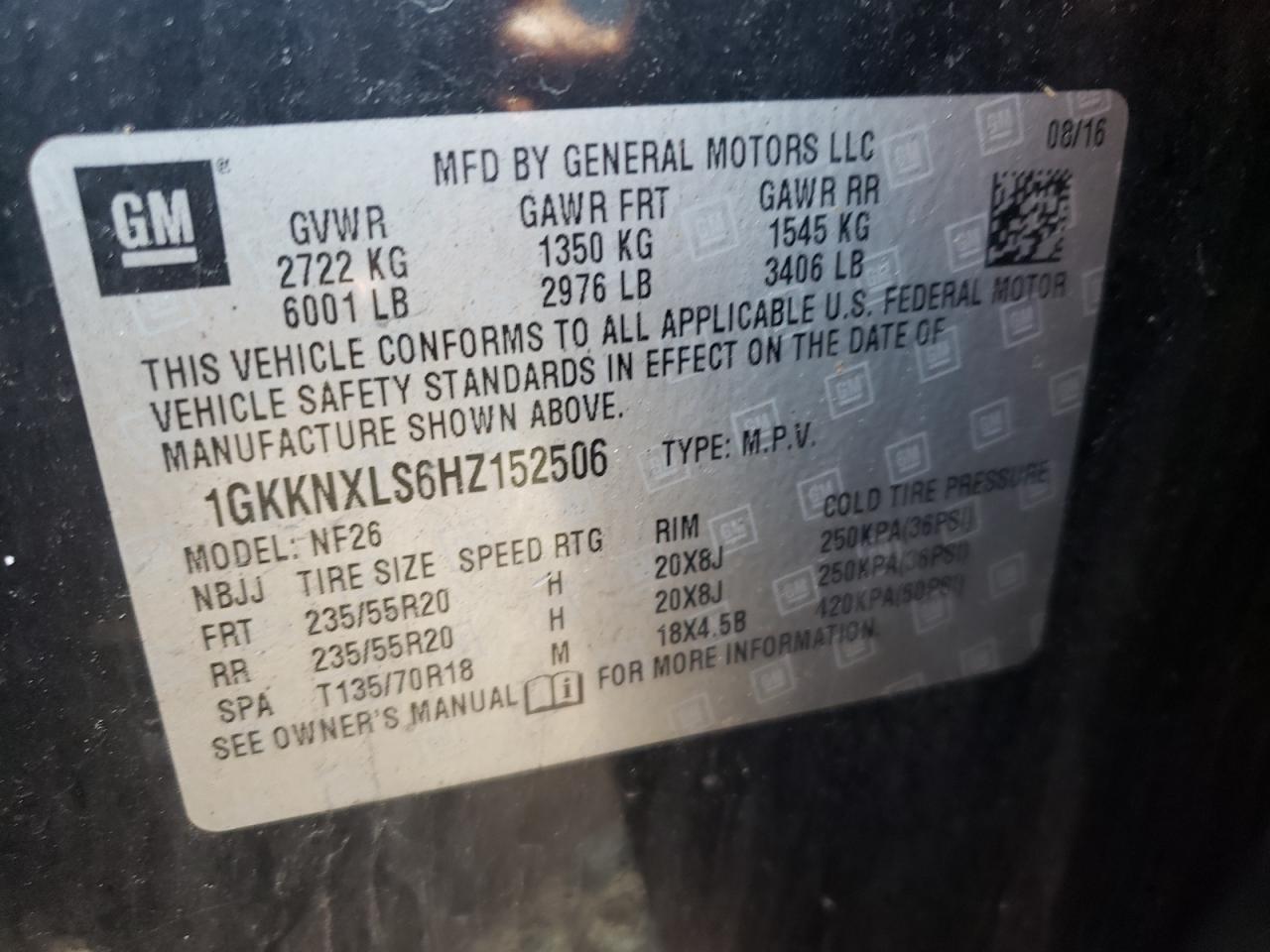 2017 GMC Acadia Denali VIN: 1GKKNXLS6HZ152506 Lot: 80306195