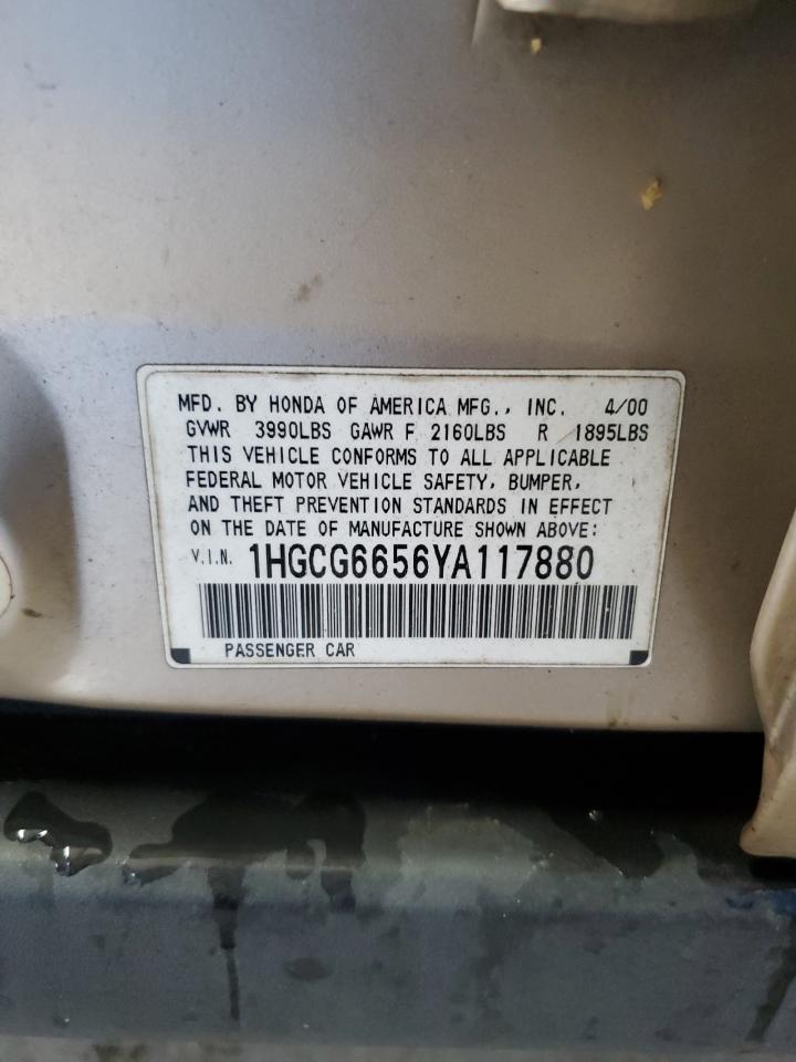 2000 Honda Accord Lx VIN: 1HGCG6656YA117880 Lot: 80198175