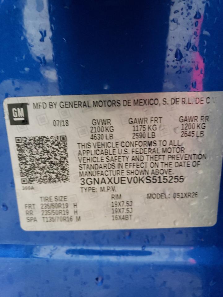 2019 Chevrolet Equinox Lt VIN: 3GNAXUEV0KS515255 Lot: 83778575