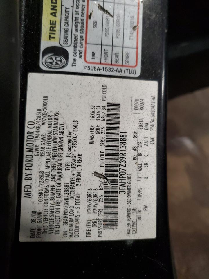 2009 Ford Fusion Se VIN: 3FAHP07Z39R138881 Lot: 80236155