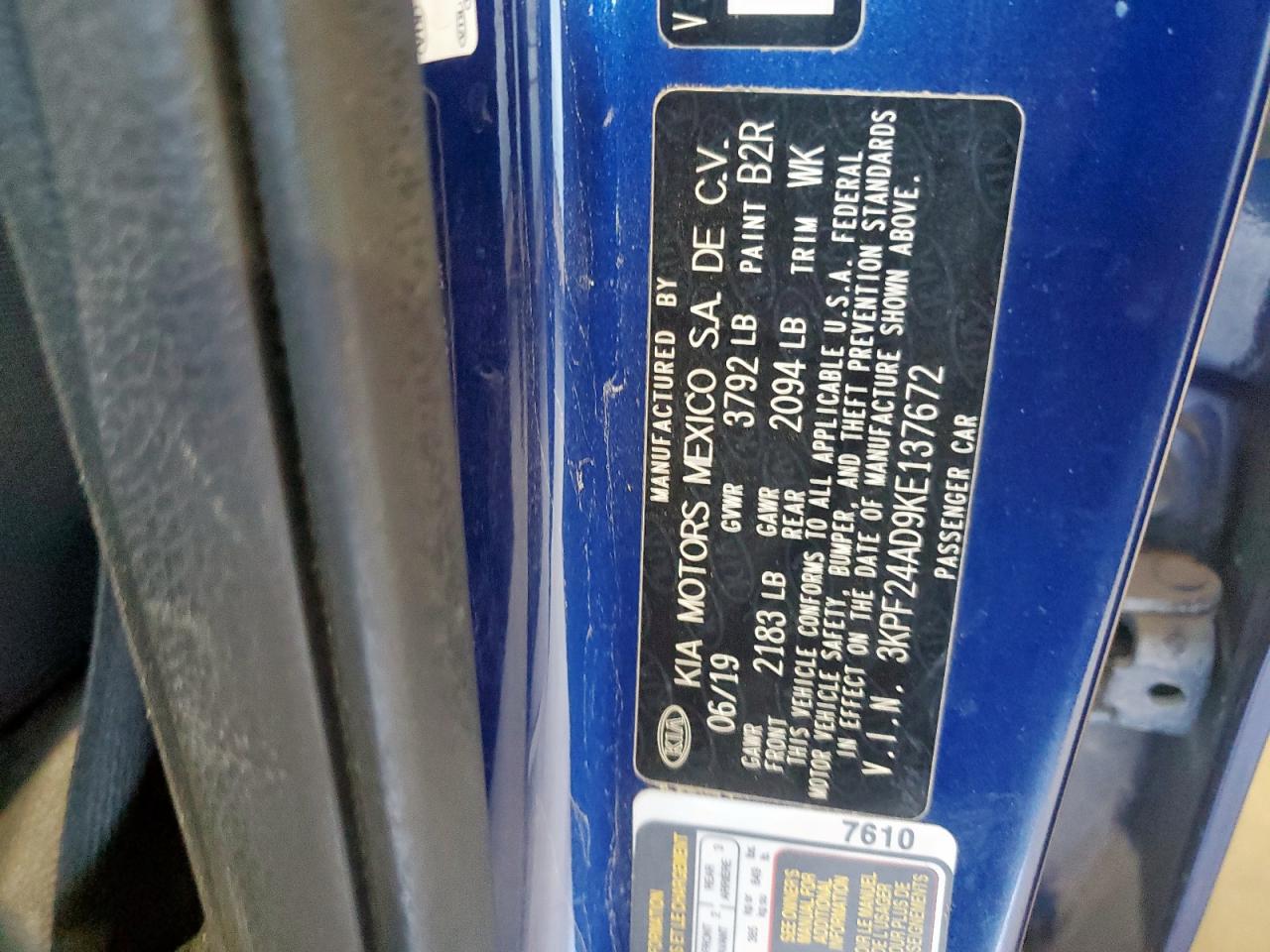 2019 Kia Forte Fe VIN: 3KPF24AD9KE137672 Lot: 71467255