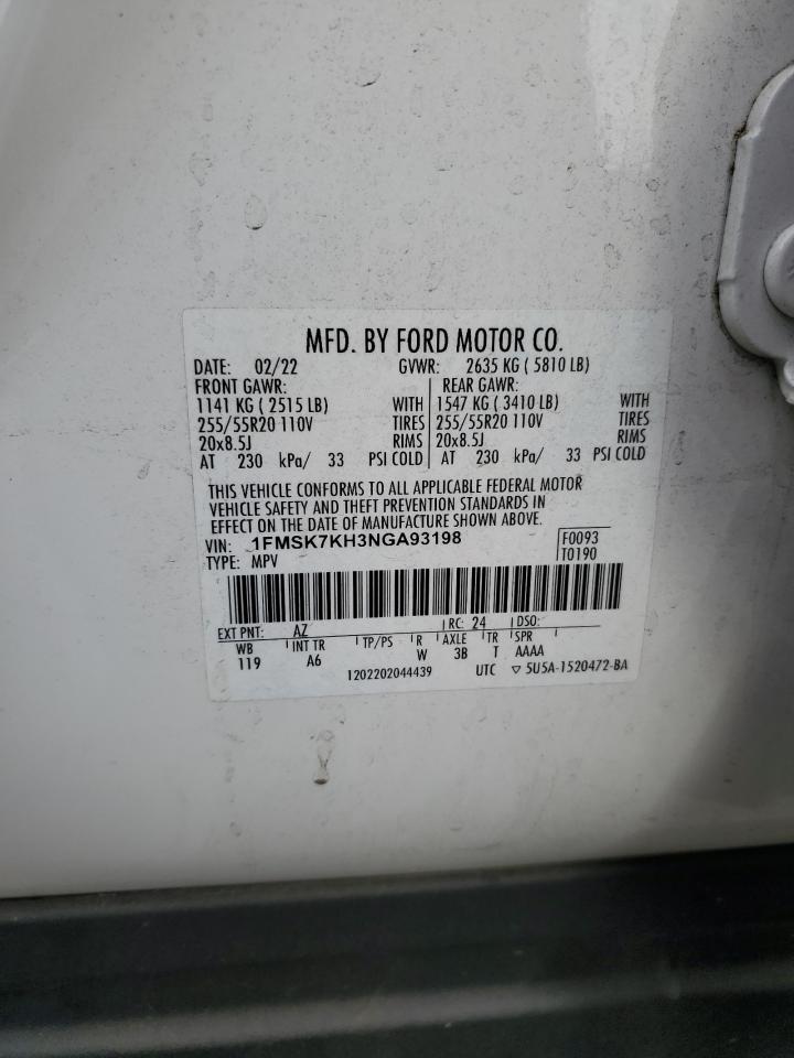 2022 Ford Explorer St-Line VIN: 1FMSK7KH3NGA93198 Lot: 71159655