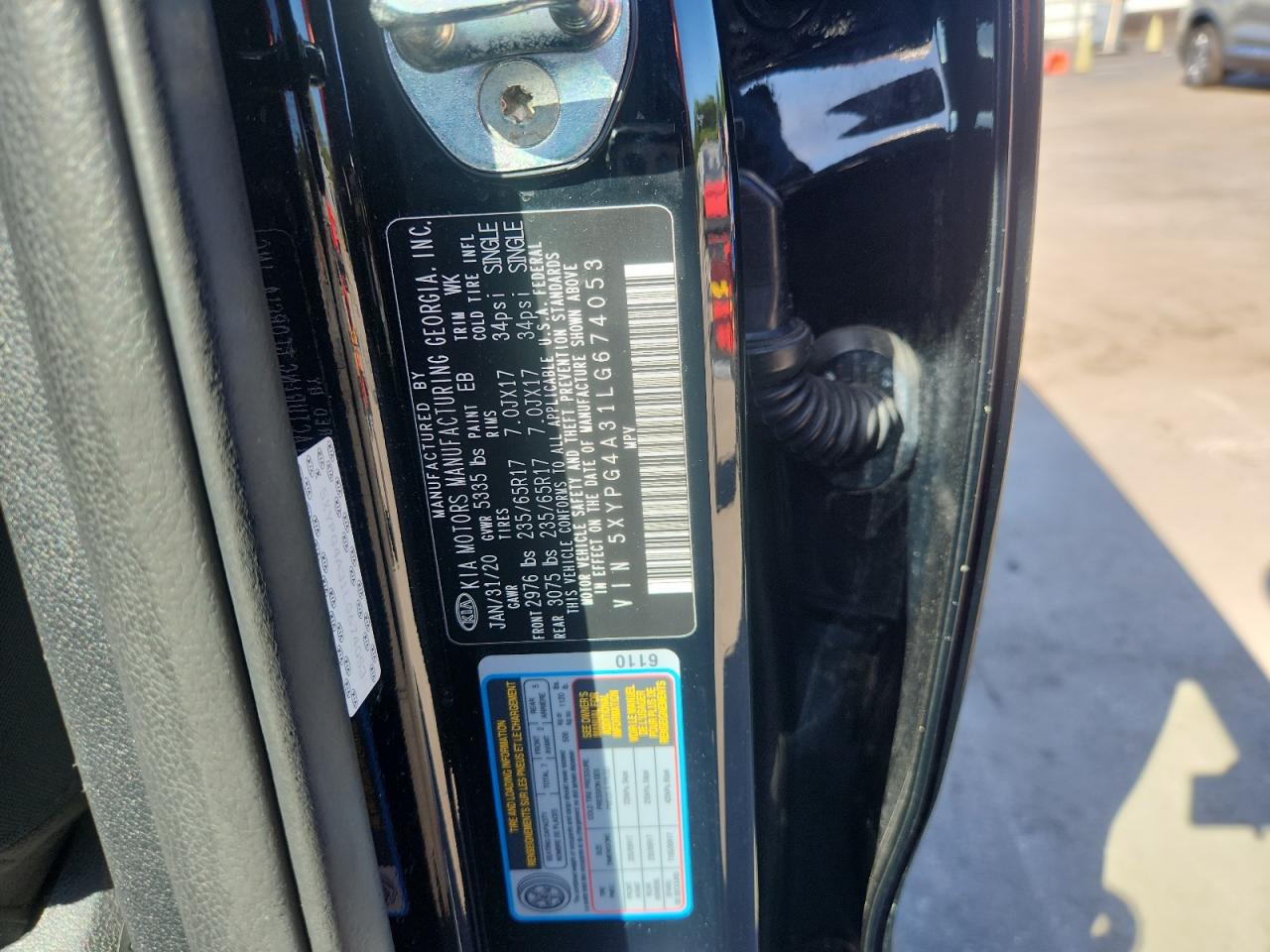 2020 Kia Sorento L VIN: 5XYPG4A31LG674053 Lot: 84384185