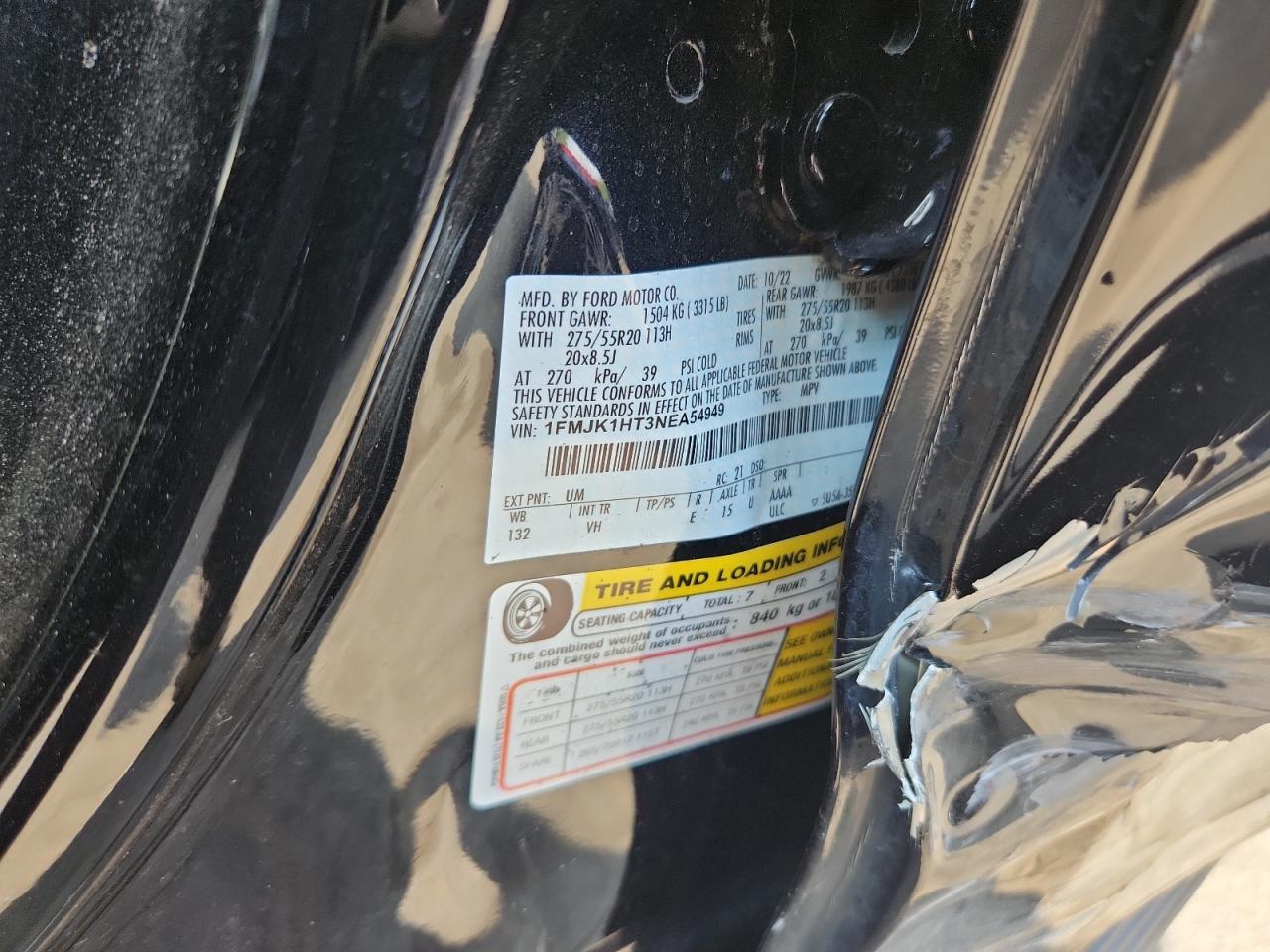 2022 Ford Expedition Max Xlt VIN: 1FMJK1HT3NEA54949 Lot: 81522085