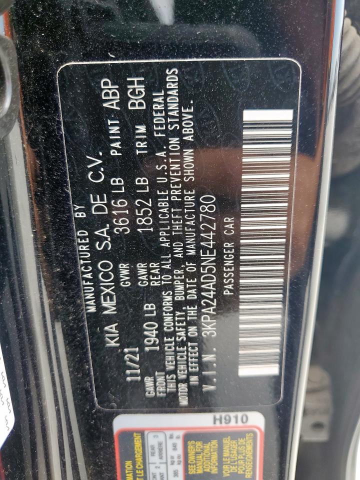 2022 Kia Rio Lx VIN: 3KPA24AD5NE442780 Lot: 71542915