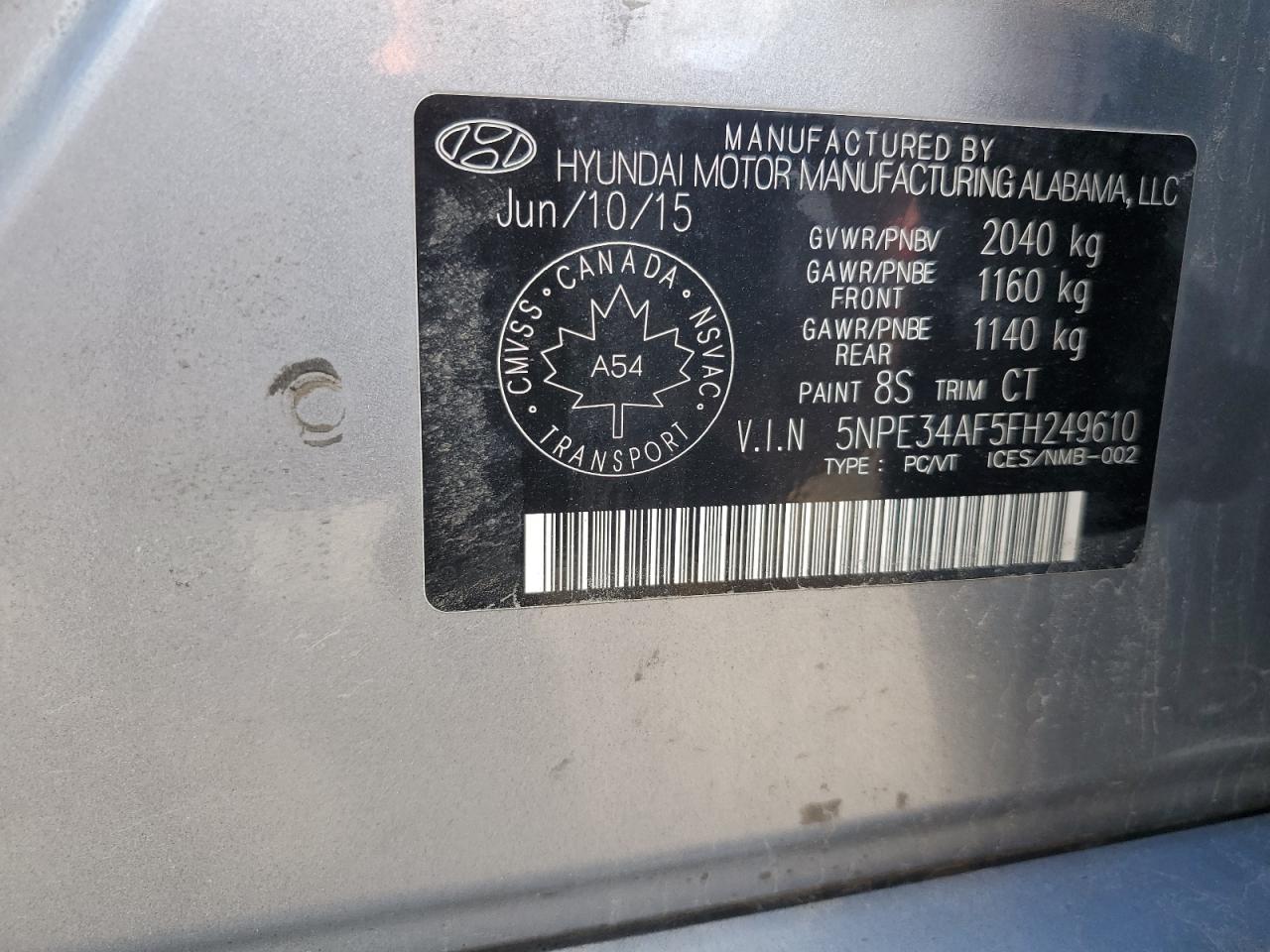 2015 Hyundai Sonata Sport VIN: 5NPE34AF5FH249610 Lot: 71395535