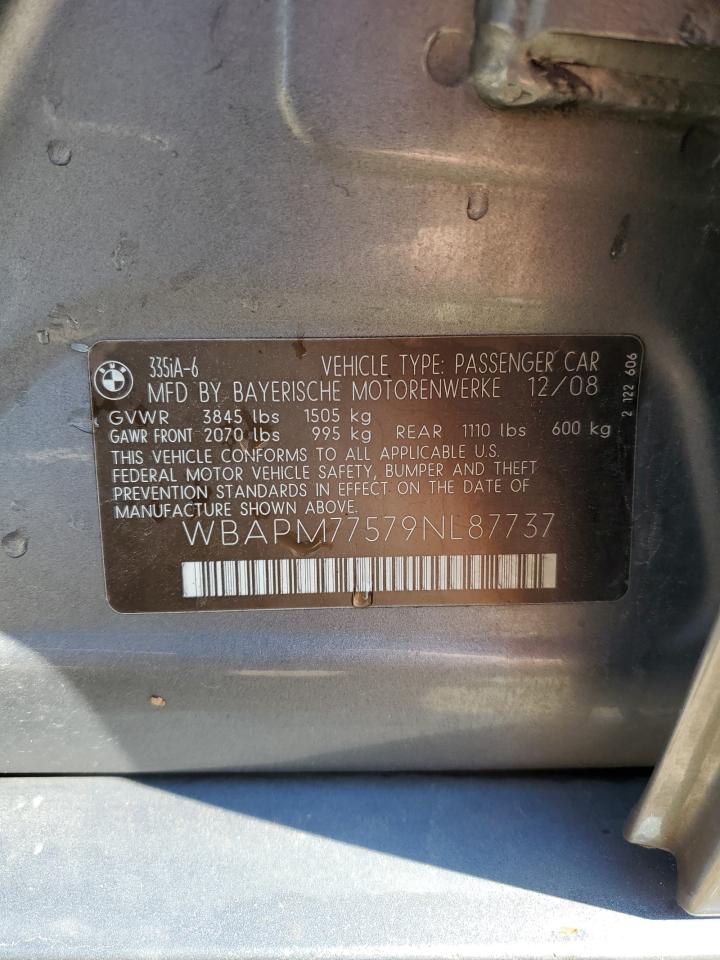 2009 BMW 335 I VIN: WBAPM77579NL87737 Lot: 81666845