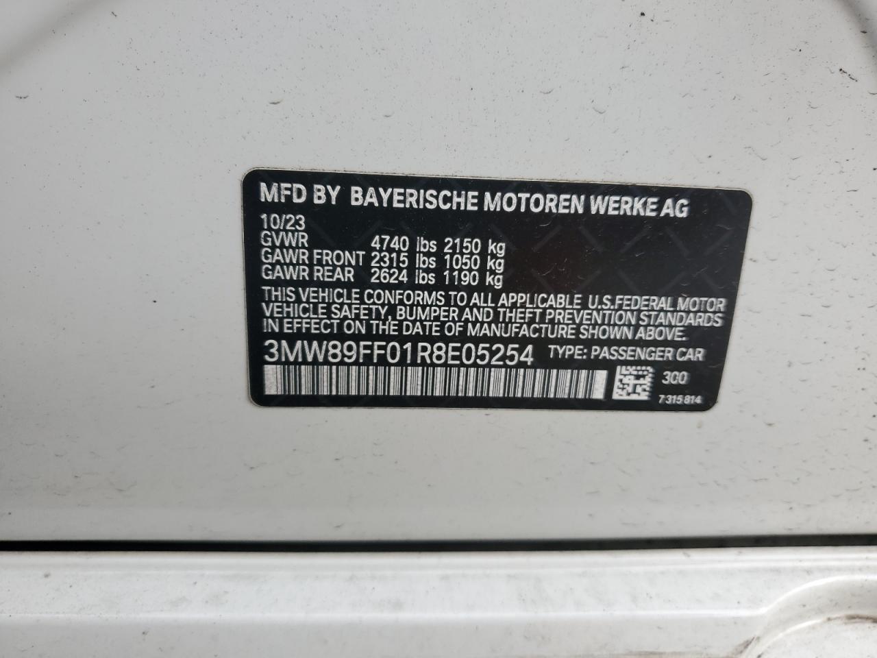 2024 BMW 330Xi VIN: 3MW89FF01R8E05254 Lot: 80918845