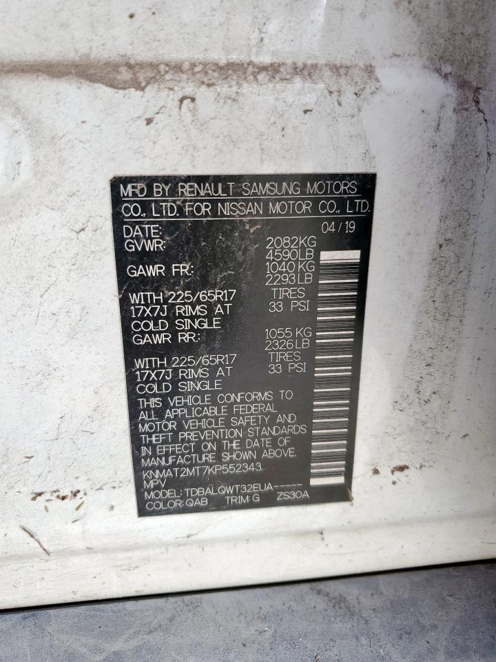 2019 Nissan Rogue S VIN: KNMAT2MT7KP552343 Lot: 80392835