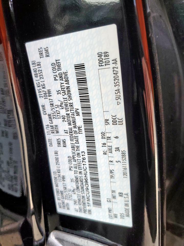 2017 Ford Escape Se VIN: 1FMCU9G96HUC17613 Lot: 81739675