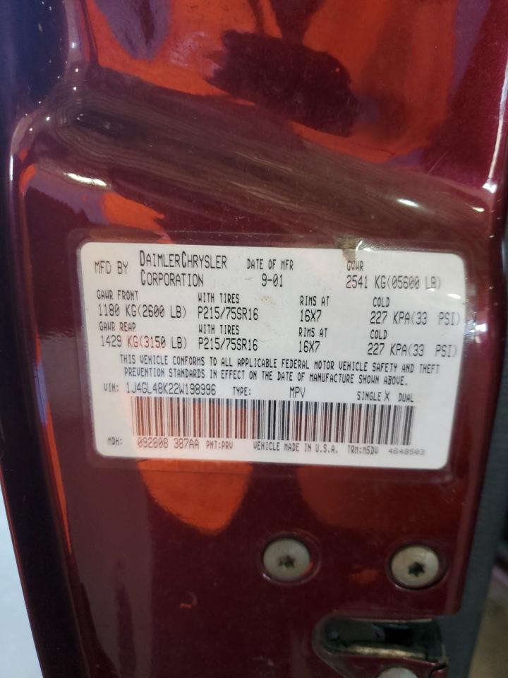 2002 Jeep Liberty Sport VIN: 1J4GL48K22W198996 Lot: 71656265