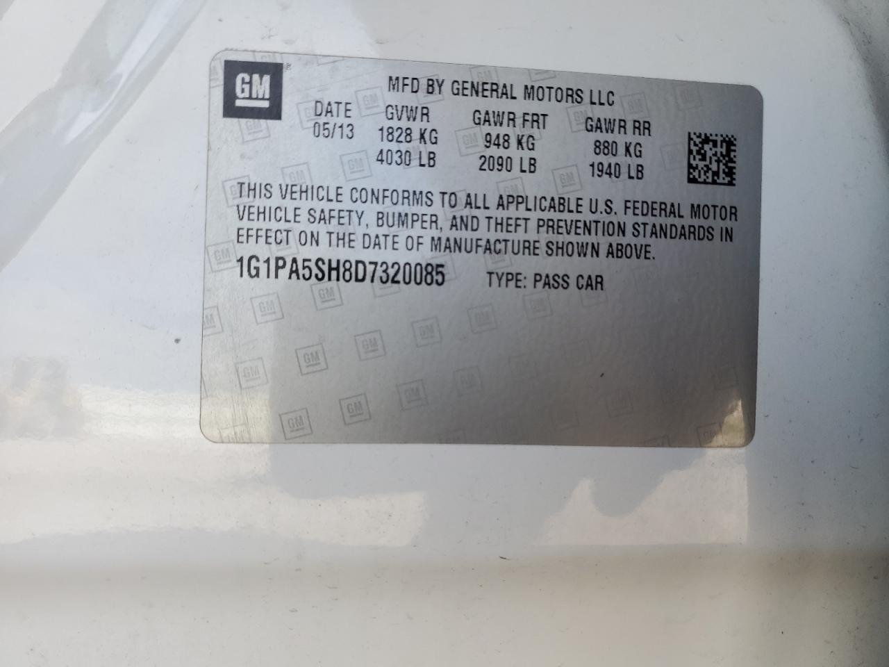 2013 Chevrolet Cruze Ls VIN: 1G1PA5SH8D7320085 Lot: 82117795