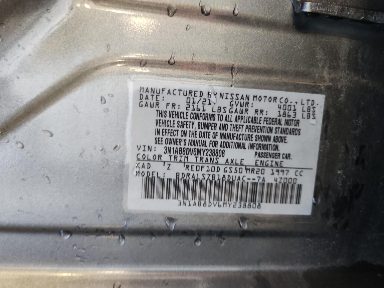 2021 Nissan Sentra Sr VIN: 3N1AB8DV6MY238808 Lot: 84213895