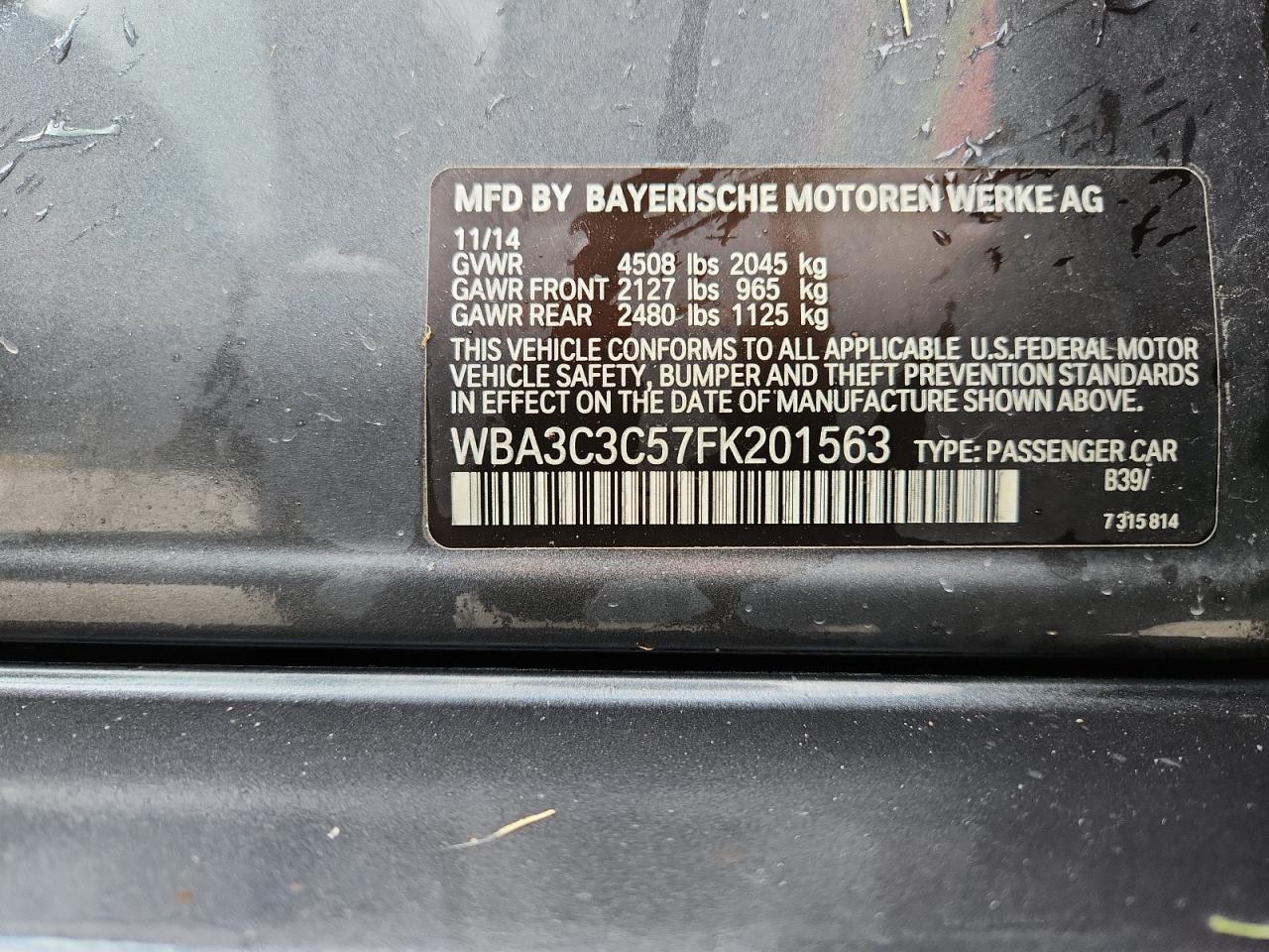 2015 BMW 320 I xDrive VIN: WBA3C3C57FK201563 Lot: 70628495