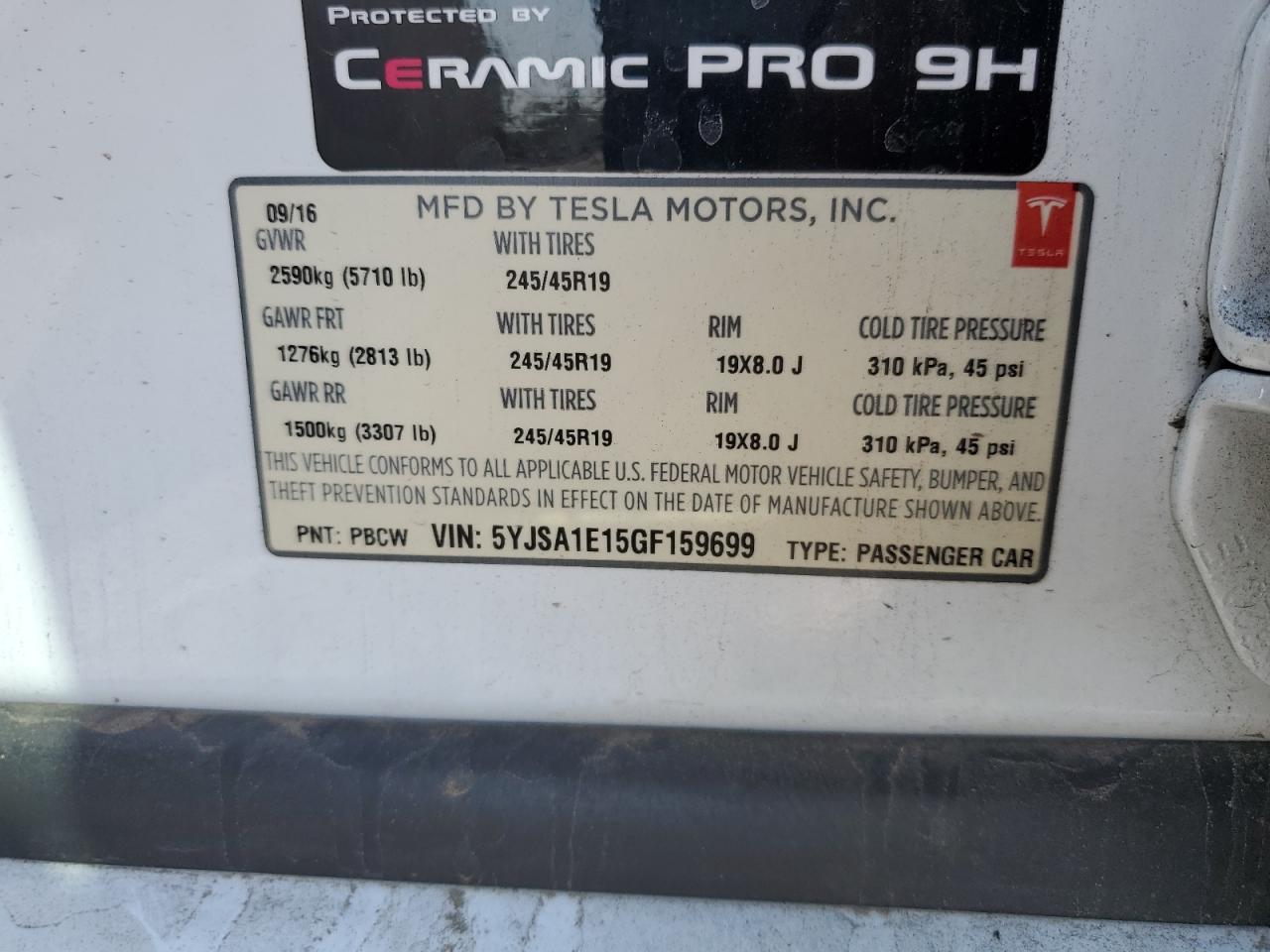 2016 Tesla Model S VIN: 5YJSA1E15GF159699 Lot: 84067695