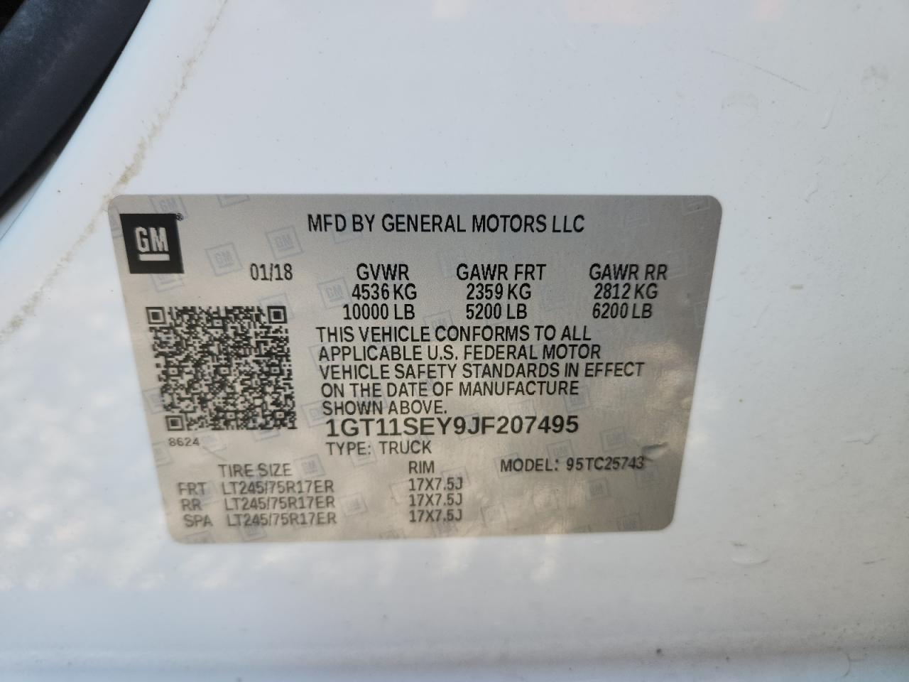 2018 GMC Sierra C2500 Sle VIN: 1GT11SEY9JF207495 Lot: 71995985