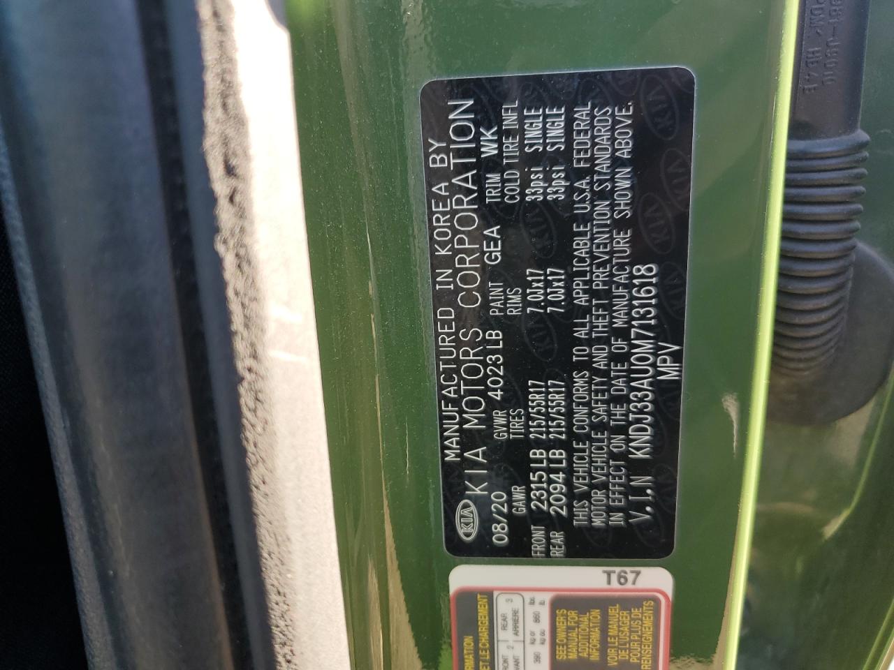 2021 Kia Soul Ex VIN: KNDJ33AU0M7131618 Lot: 80799555