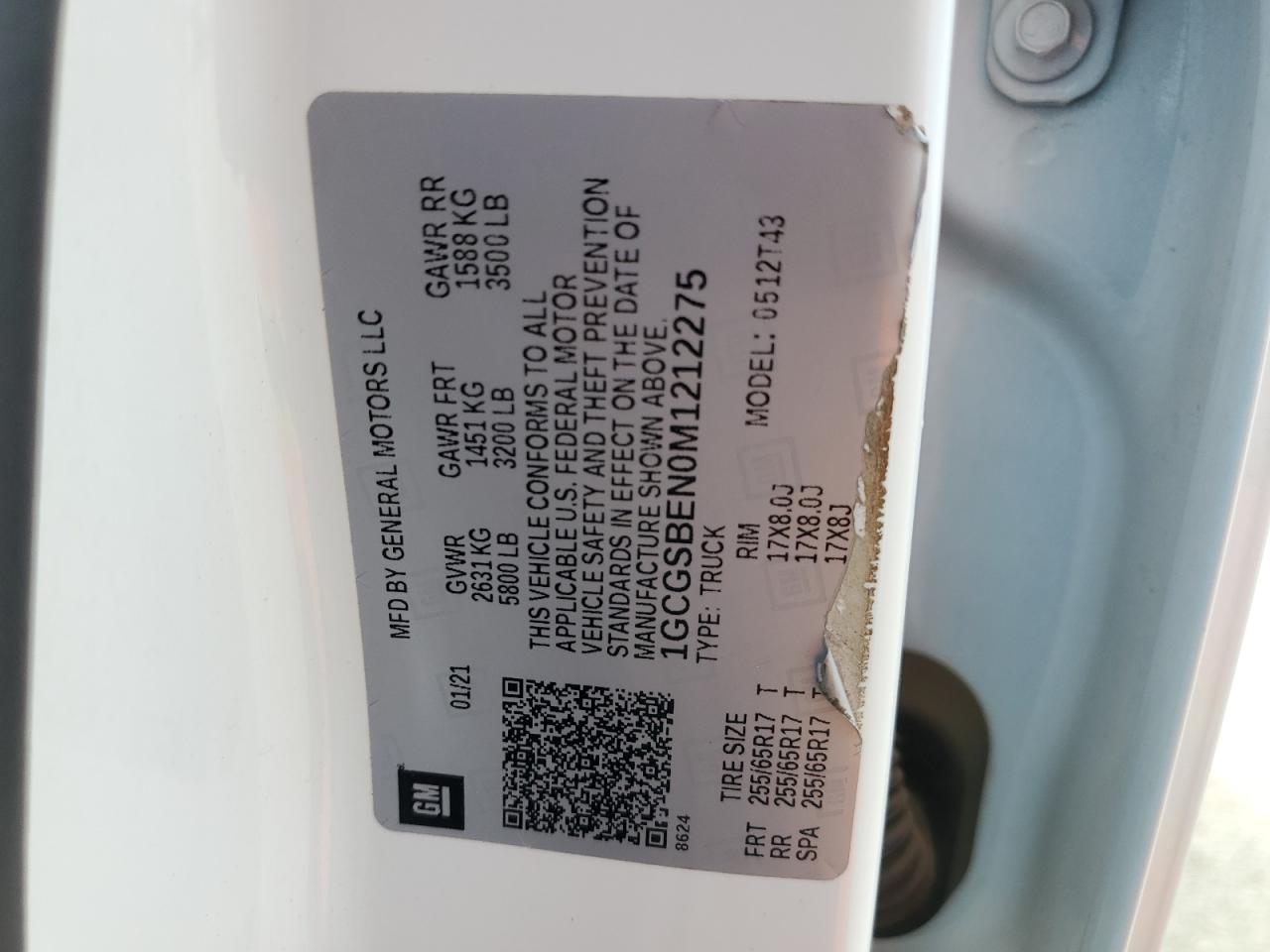 2021 Chevrolet Colorado VIN: 1GCGSBEN0M1212275 Lot: 81498175