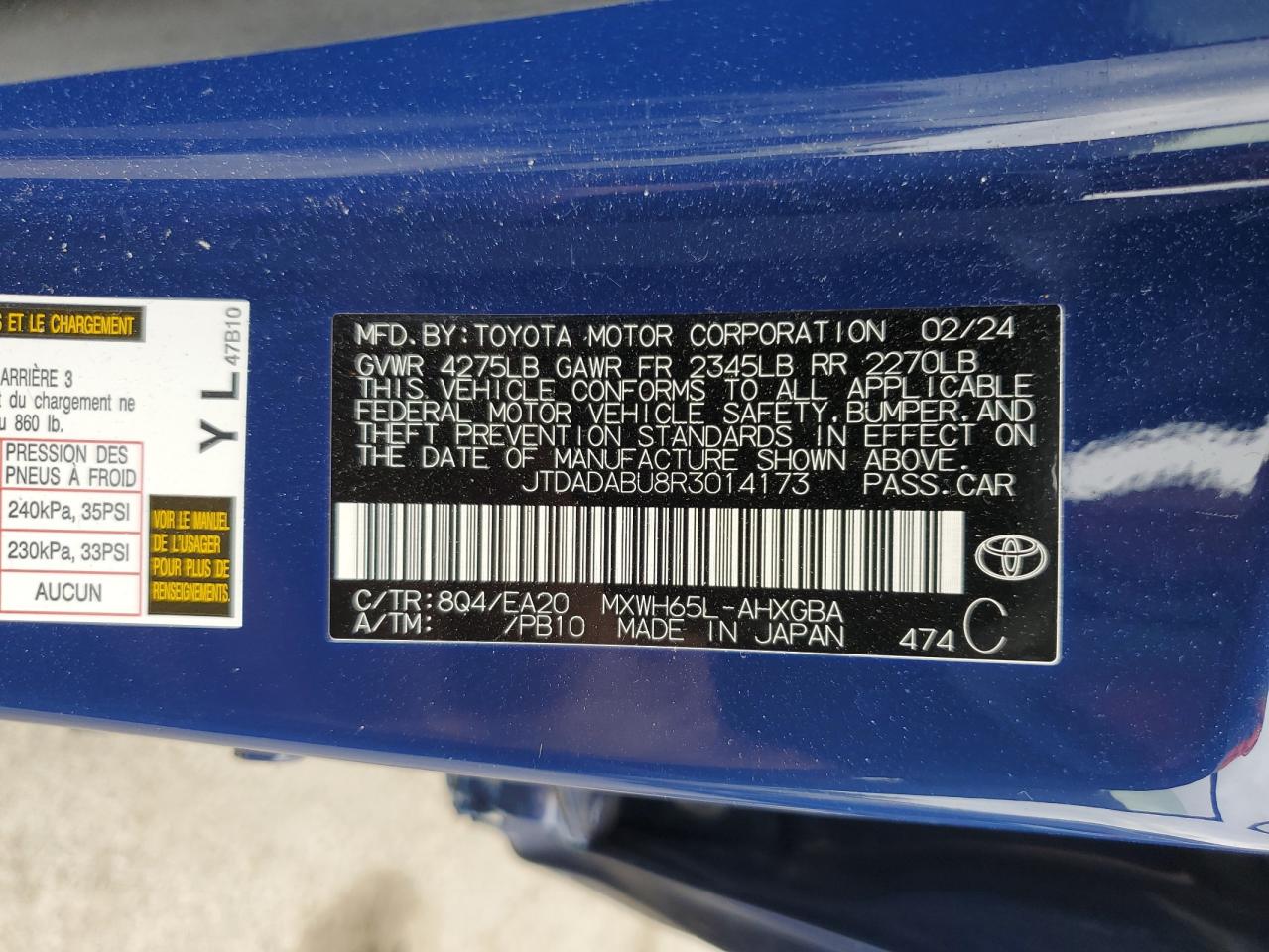 2024 Toyota Prius Le VIN: JTDADABU8R3014173 Lot: 72055075