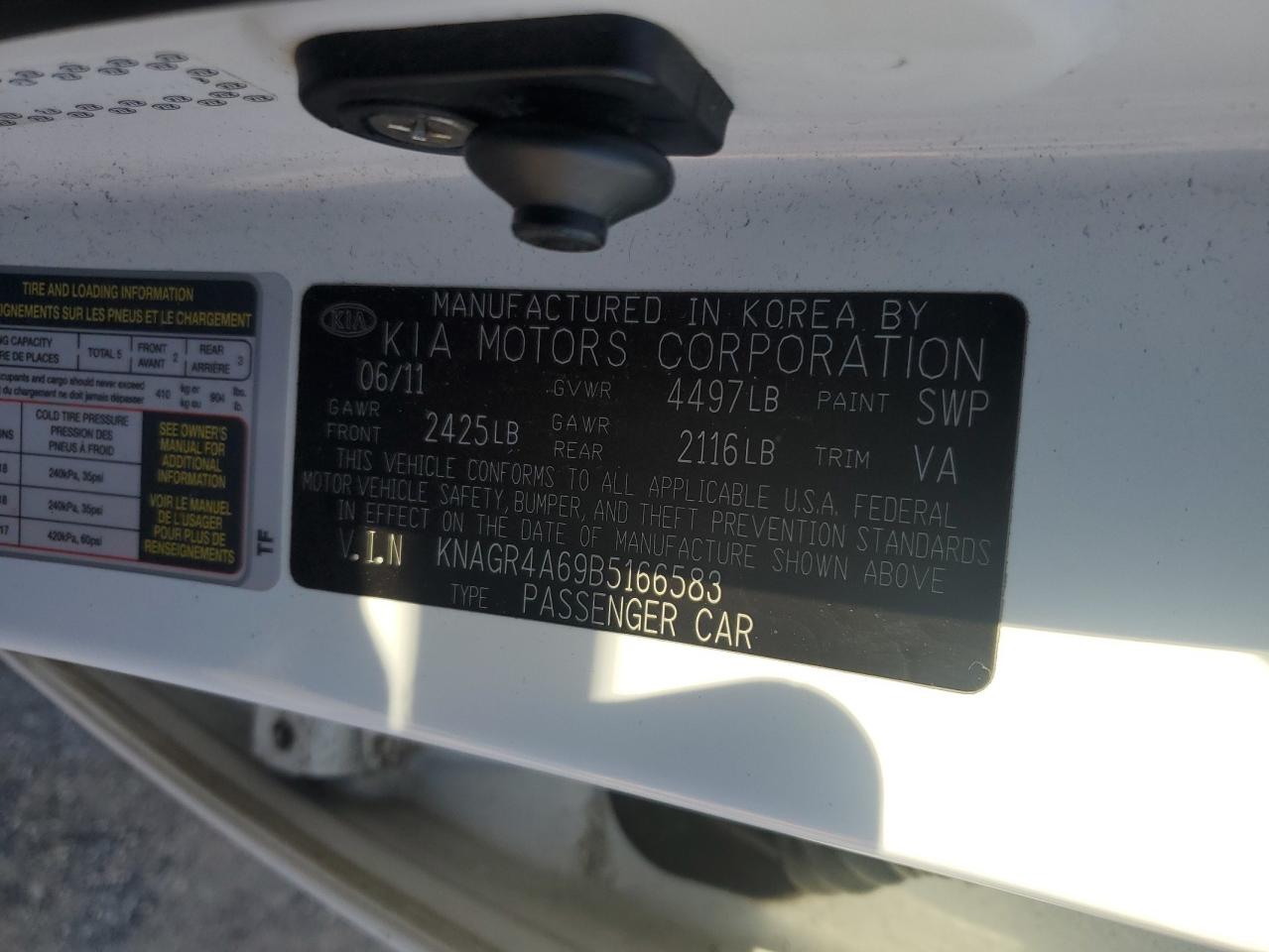 2011 Kia Optima Sx VIN: KNAGR4A69B5166583 Lot: 81803745