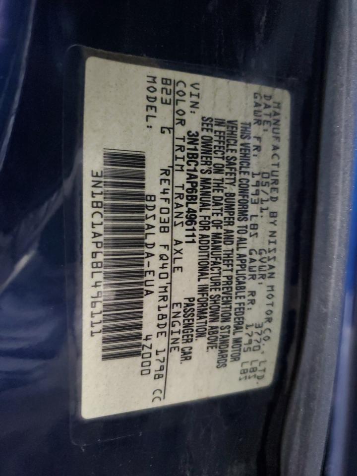 2011 Nissan Versa S VIN: 3N1BC1AP6BL496111 Lot: 82053555