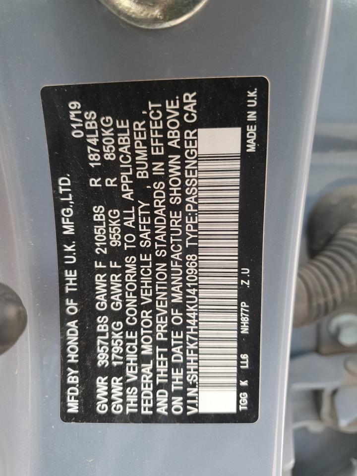 2019 Honda Civic Sport VIN: SHHFK7H44KU410968 Lot: 71913955