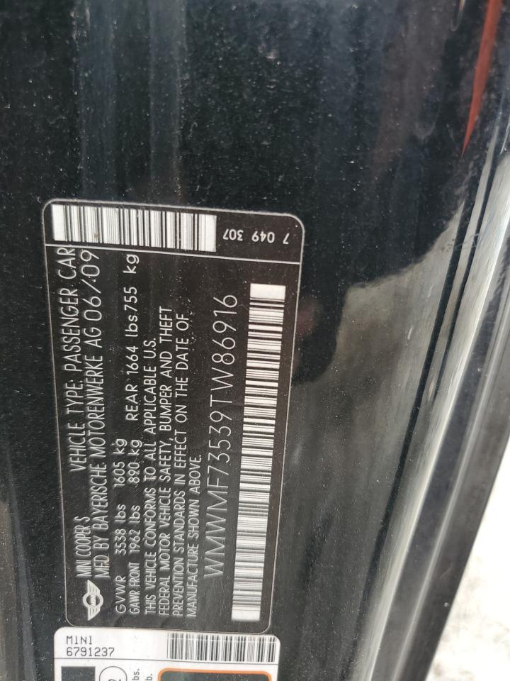 2009 Mini Cooper S VIN: WMWMF73539TW86916 Lot: 83832935