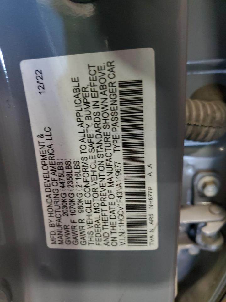 2022 Honda Accord Sport Se VIN: 1HGCV1F43NA119677 Lot: 70996375