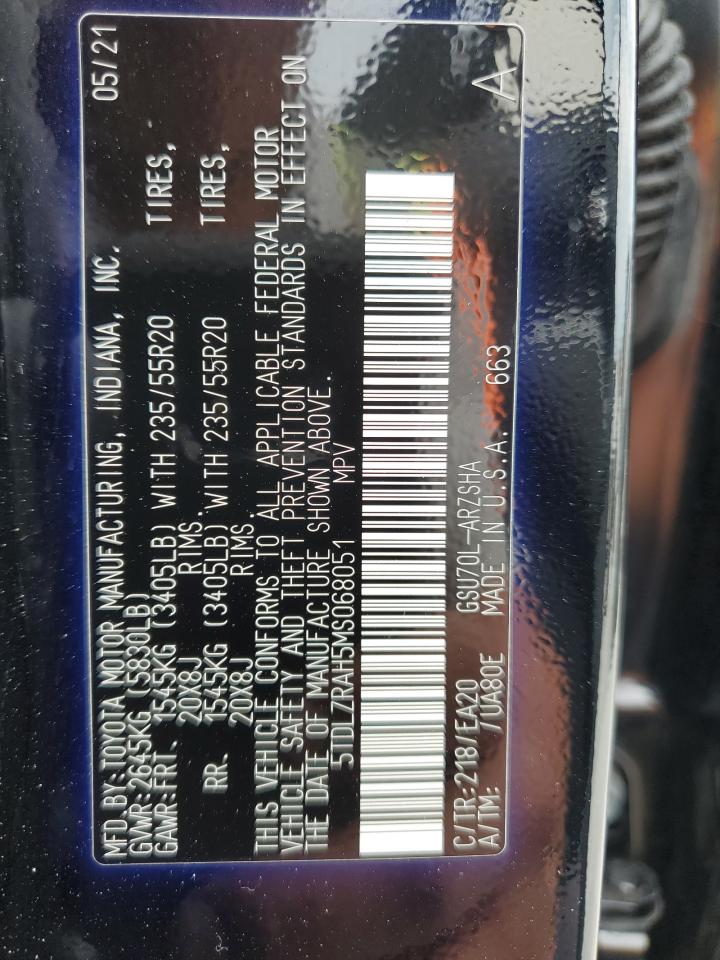 2021 Toyota Highlander Xse VIN: 5TDLZRAH5MS068051 Lot: 80299535