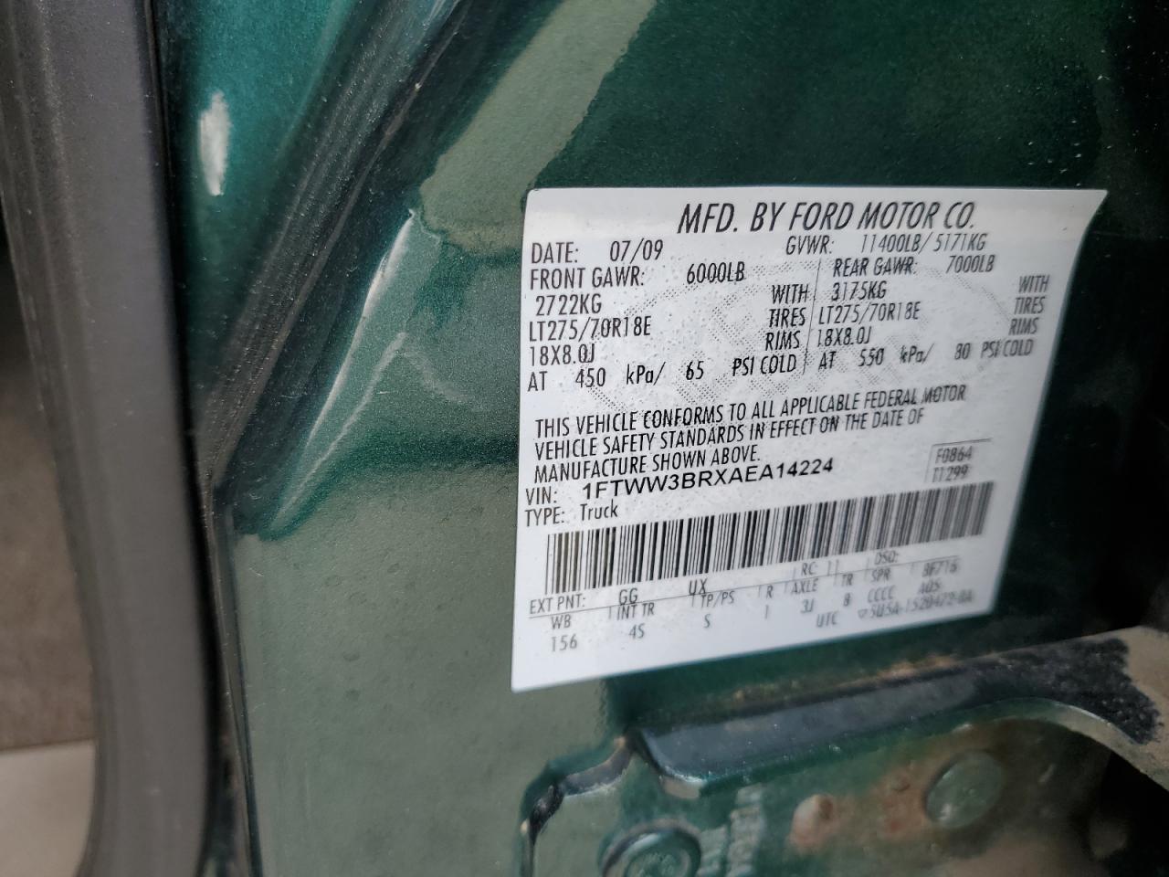 2010 Ford F350 Super Duty VIN: 1FTWW3BRXAEA14224 Lot: 71810475