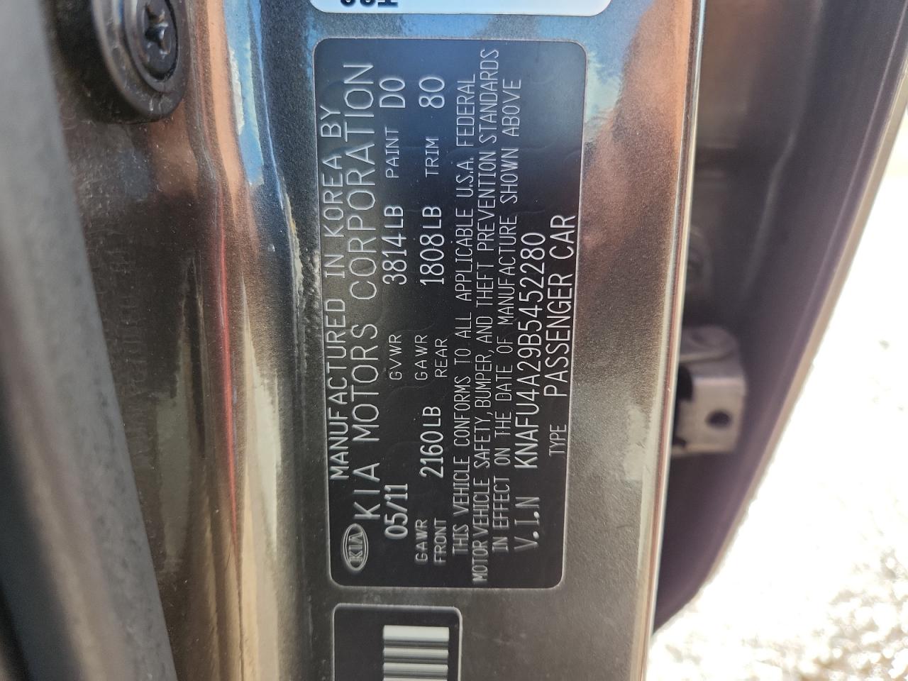 2011 Kia Forte Ex VIN: KNAFU4A29B5452280 Lot: 81597875