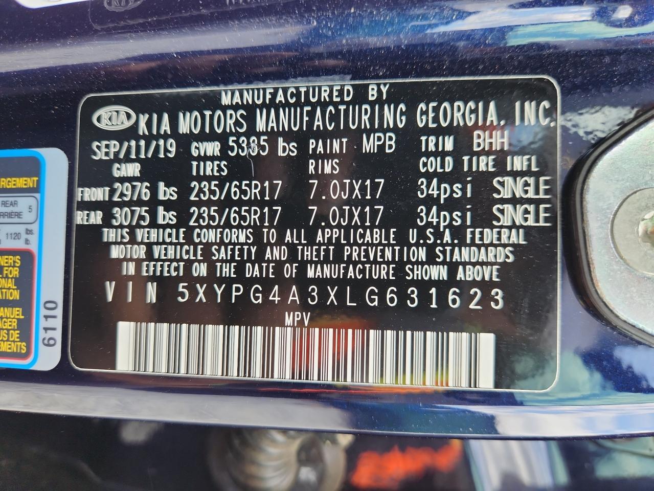 2020 Kia Sorento L VIN: 5XYPG4A3XLG631623 Lot: 80144255