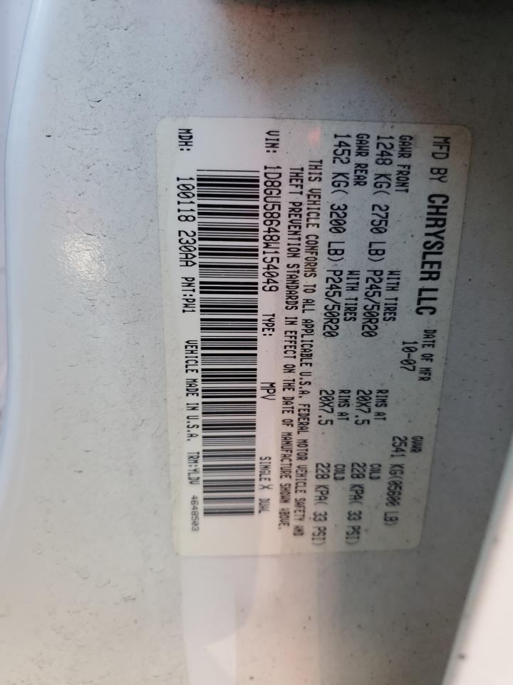 2008 Dodge Nitro R/T VIN: 1D8GU58648W154049 Lot: 70630225