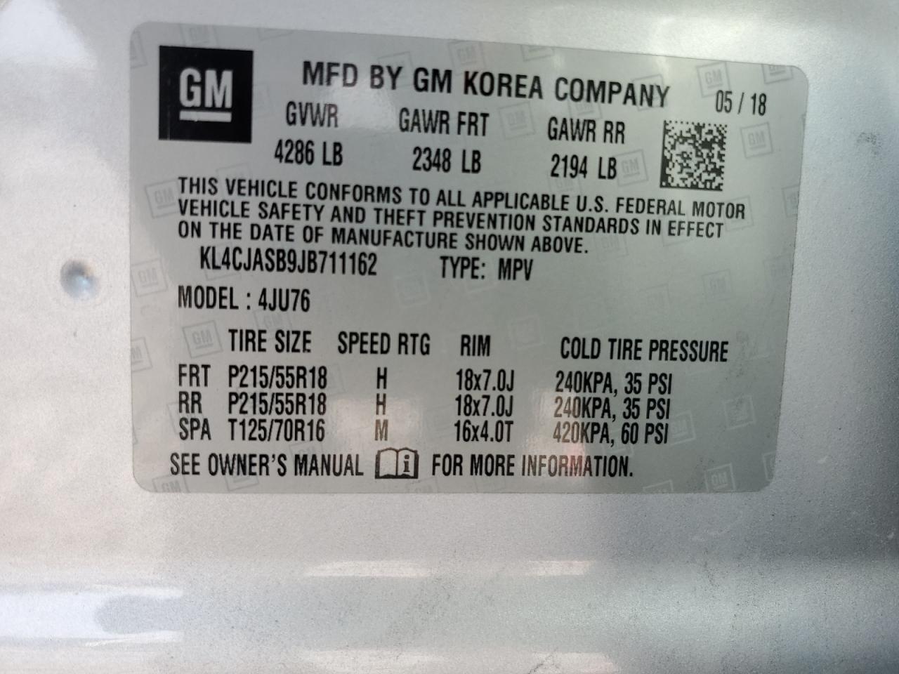 2018 Buick Encore Preferred VIN: KL4CJASB9JB711162 Lot: 80854145