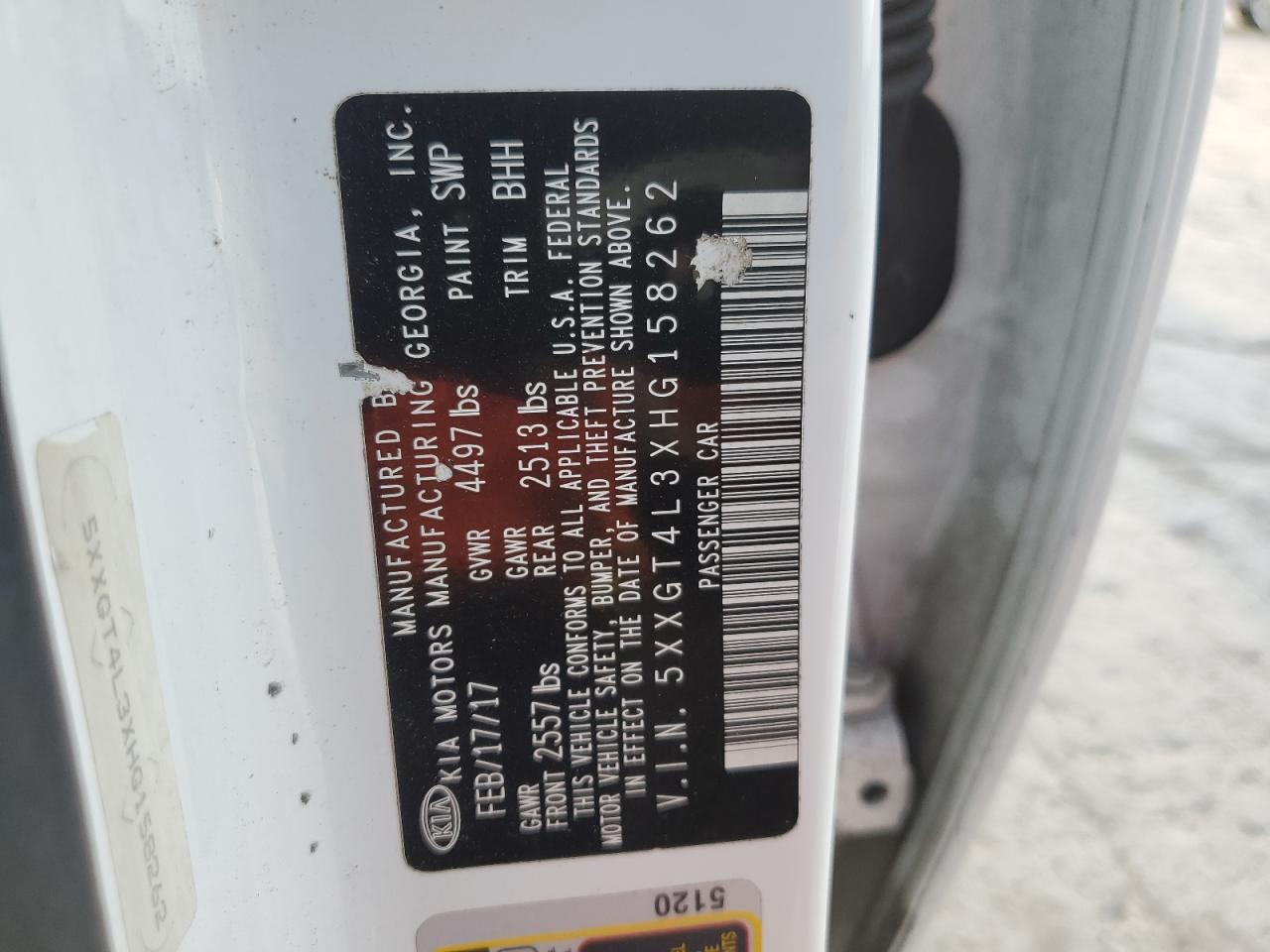 2017 Kia Optima Lx VIN: 5XXGT4L3XHG158262 Lot: 72007725