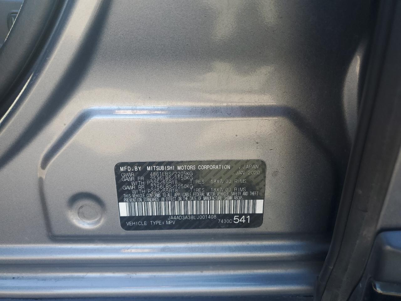 2020 Mitsubishi Outlander Se VIN: JA4AD3A38LJ001408 Lot: 81734085