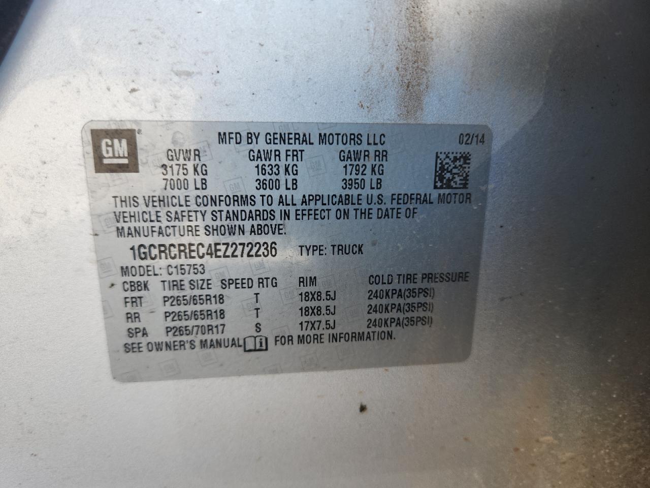 2014 Chevrolet Silverado C1500 Lt VIN: 1GCRCREC4EZ272236 Lot: 84285515