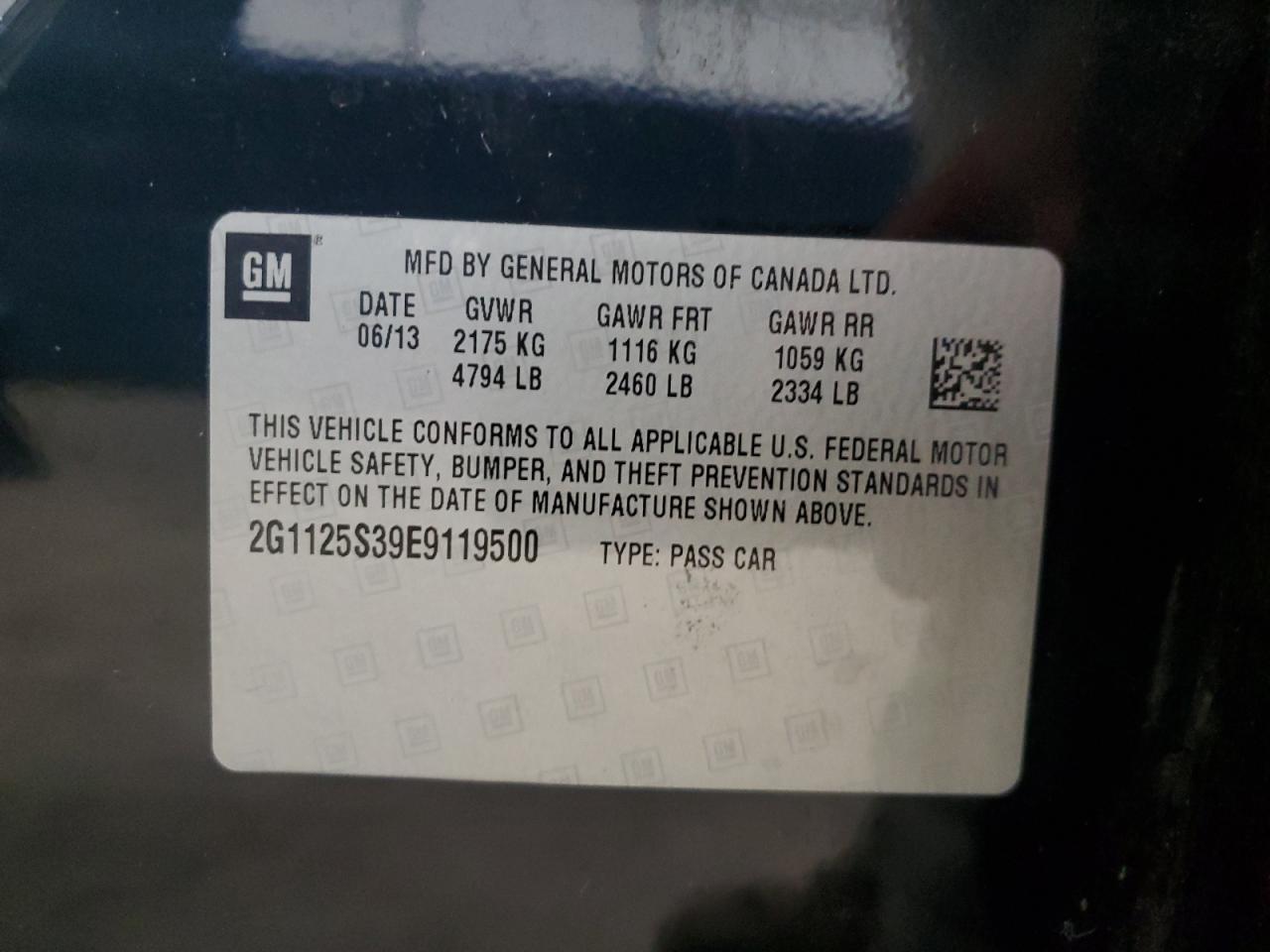 2014 Chevrolet Impala Lt VIN: 2G1125S39E9119500 Lot: 82063565
