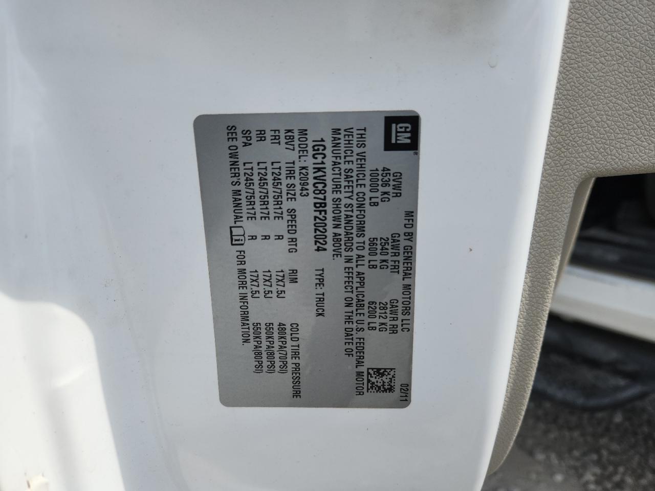 2011 Chevrolet Silverado K2500 Heavy Duty VIN: 1GC1KVC87BF202024 Lot: 81679725