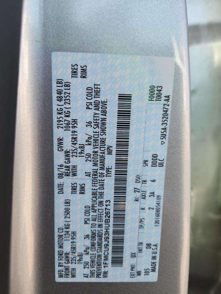 2017 Ford Escape Titanium VIN: 1FMCU9J93HUB26713 Lot: 71446415