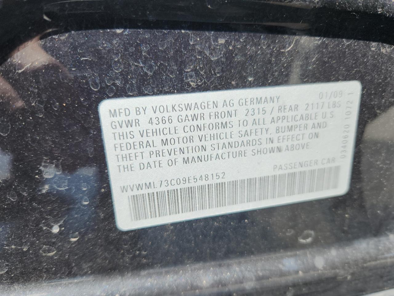 2009 Volkswagen Cc Sport VIN: WVWML73C09E548152 Lot: 70596525